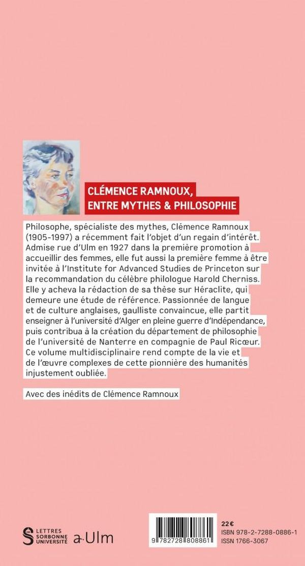 Quatrième de couverture de « Clémence Ramnoux, entre mythes et philosophie : Dumézil, Freud, Bachelard »