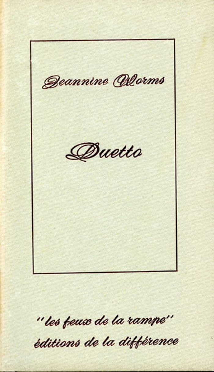Couverture du livre « DUETTO » de Jeannine Worms, librairie Les Contes Infusés à Corte