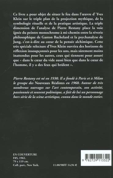 Quatrième de couverture de « YVES KLEIN LE FEU AU C'UR DU VIDE »