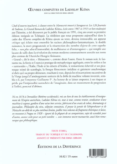 Quatrième de couverture de « LE GRAND ROMAN »
