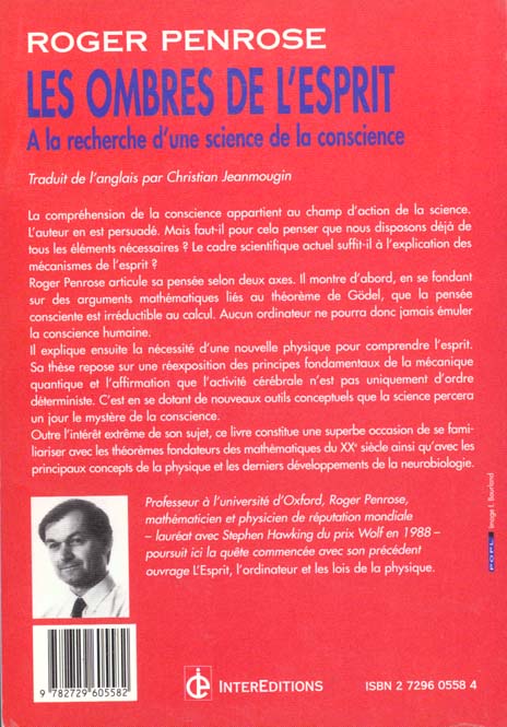 Quatrième de couverture de « LES OMBRES DE L'ESPRIT - A LA RECHERCHE D'UNE SCIENCE DE LA CONSCIENCE »