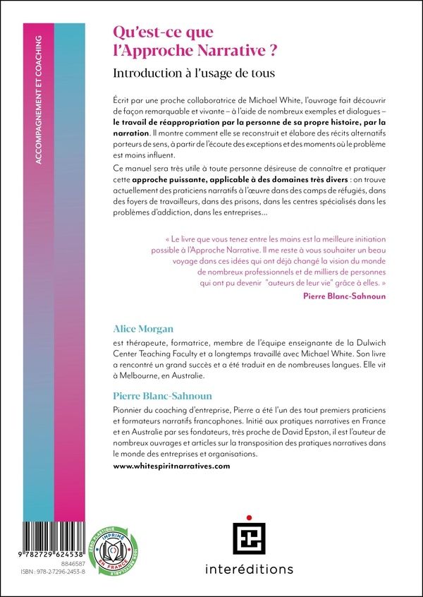 Quatrième de couverture de « Qu'est-ce que l'approche narrative ? : introduction à l'usage de tous »