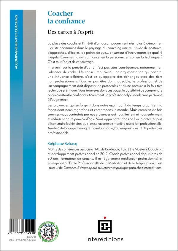 Quatrième de couverture de « Coacher la confiance : des cartes à l'esprit »