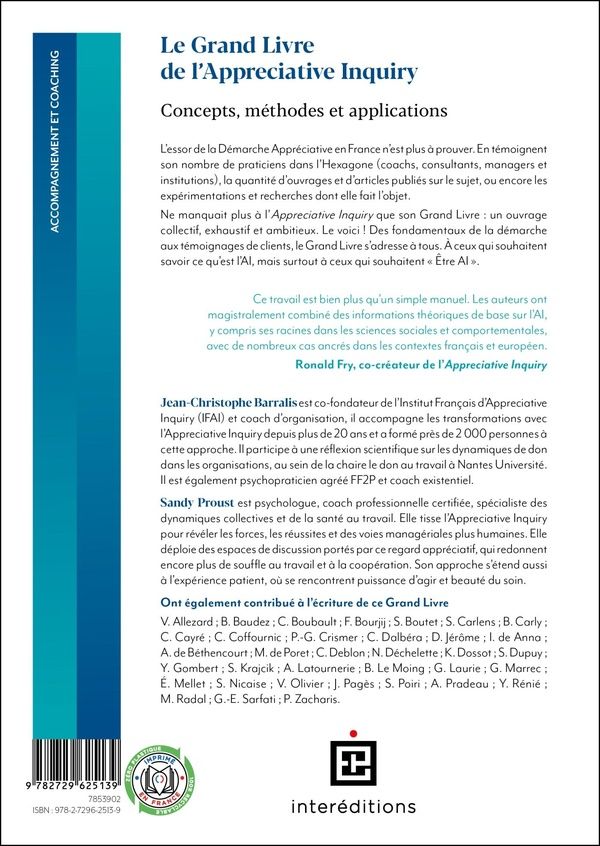 Quatrième de couverture de « Le grand livre de l'appreciative inquiry : concepts, méthodes et applications »