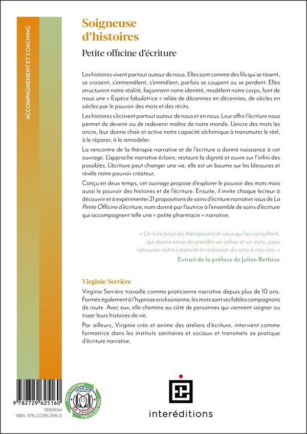 Quatrième de couverture de « Soigneuse d'histoires : petite officine d'écriture »