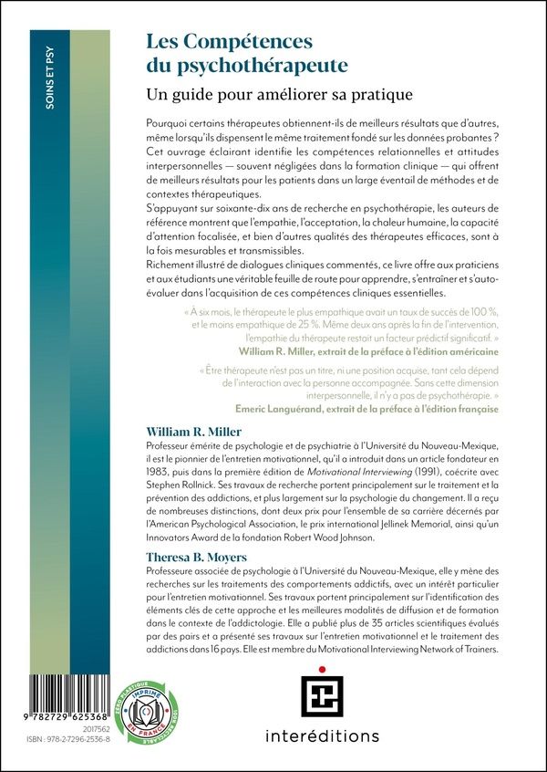 Quatrième de couverture de « Les compétences du psychothérapeute : un guide pour améliorer sa pratique »