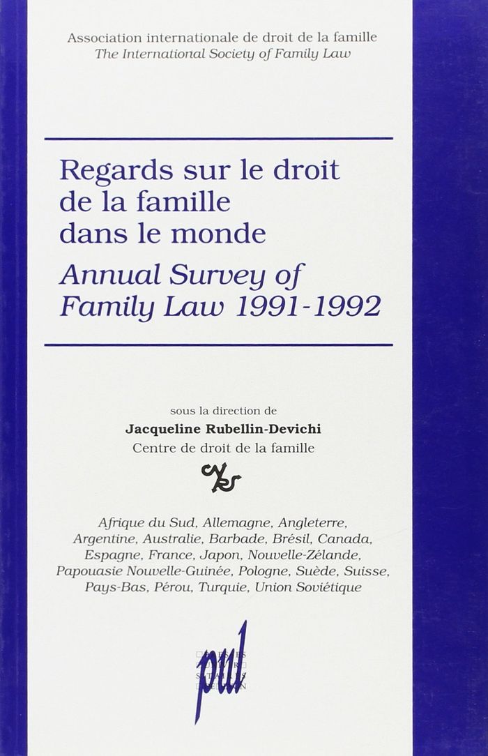 Couverture du livre « REGARDS SUR LE DROIT DE LA FAMILLE DANS LE MONDE - AFRIQUE DU SUD, ALLEMAGNE, ANGLETERRE... » de J. Rubellin-Devichi, librairie Les Contes Infusés à Corte