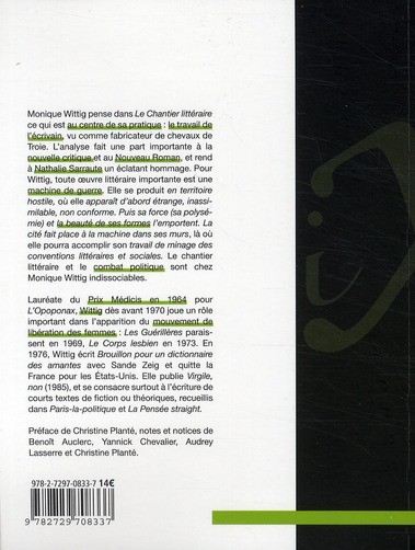 Quatrième de couverture de « LE CHANTIER LITTERAIRE »