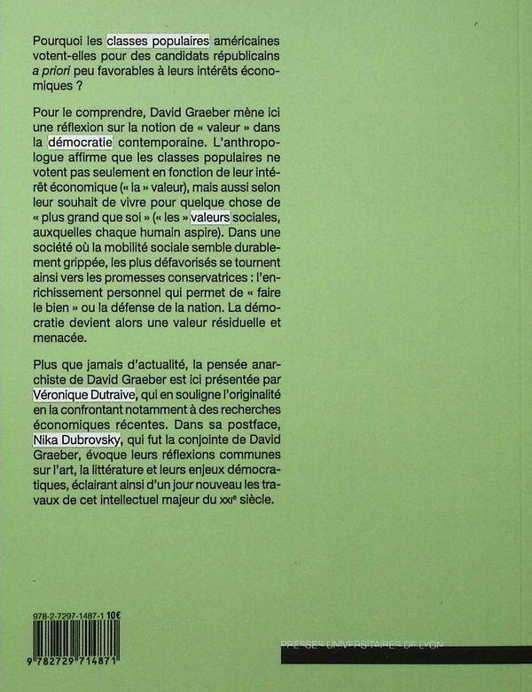 Quatrième de couverture de « Valeur, politique et démocratie aux États-Unis »
