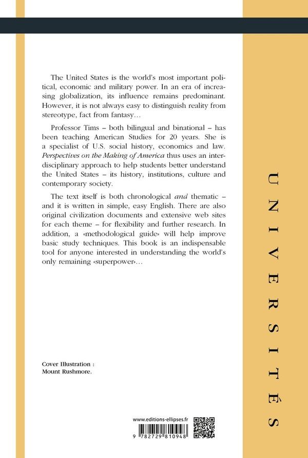 Quatrième de couverture de « PERSPECTIVES ON THE MAKING OF AMERICA - AN INTRODUCTION TO U.S - CIVILIZATION »