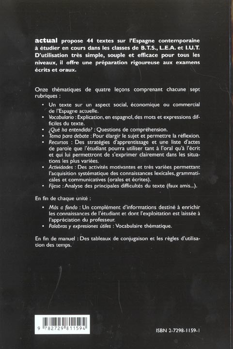 Quatrième de couverture de « ACTUAL - L'ESPAGNOL D'AUJOURD'HUI »