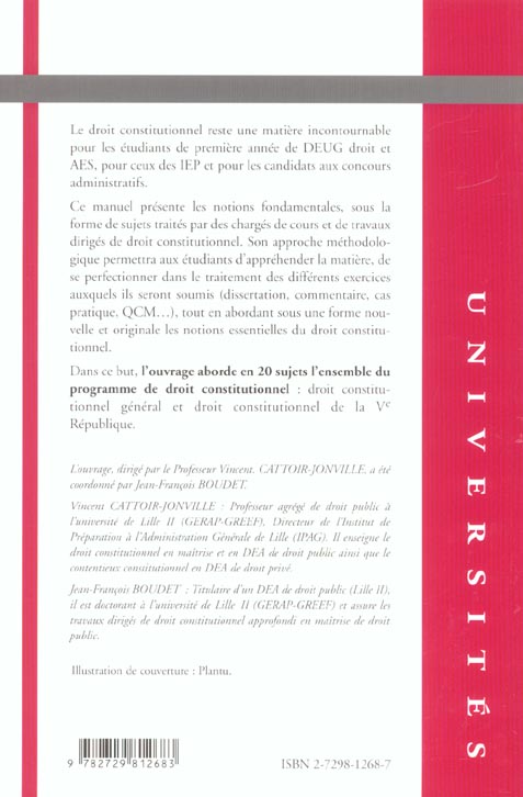 Quatrième de couverture de « TRAVAUX DIRIGES DE DROIT CONSTITUTIONNEL »