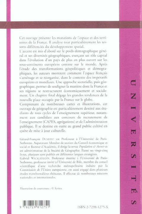 Quatrième de couverture de « GEOGRAPHIE DE LA FRANCE »