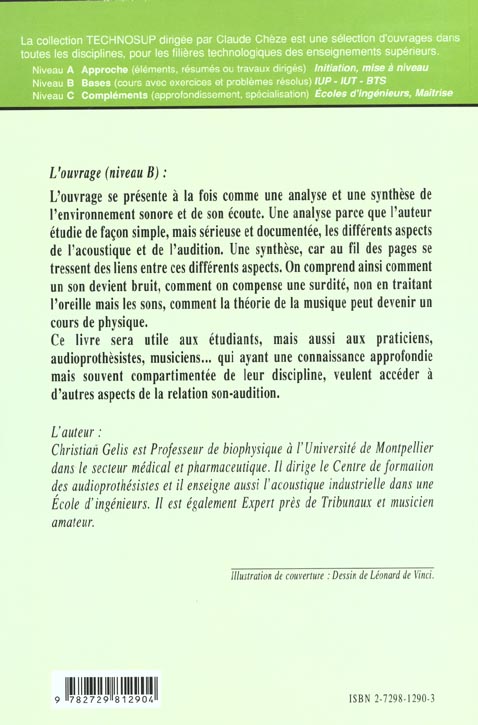 Quatrième de couverture de « BIOPHYSIQUE DE L'ENVIRONNEMENT SONORE - NIVEAU B »