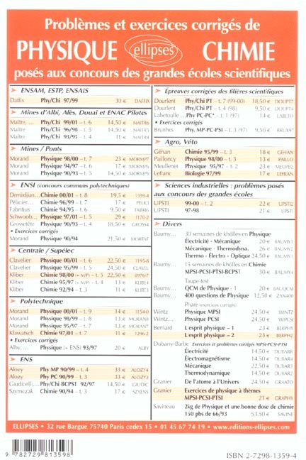 Quatrième de couverture de « CHIMIE CONCOURS COMMUNS POLYTECHNIQUES (CCP) 2000-2001 - TOME 8 »