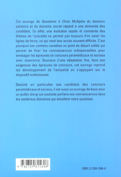 Quatrième de couverture de « QCM DE CULTURE GENERALE - CONCOURS PARAMEDICAUX ET SOCIAUX »
