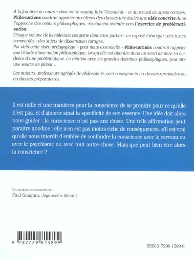 Quatrième de couverture de « LA CONSCIENCE »