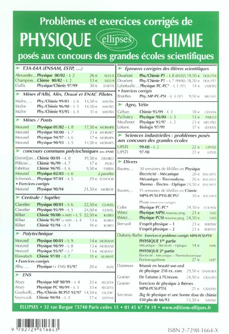 Quatrième de couverture de « BIOLOGIE-GEOLOGIE AGRO-VETO (INA-ENSA, ENV, BANQUE G2E ) - 2000-2001 - TOME 2 »