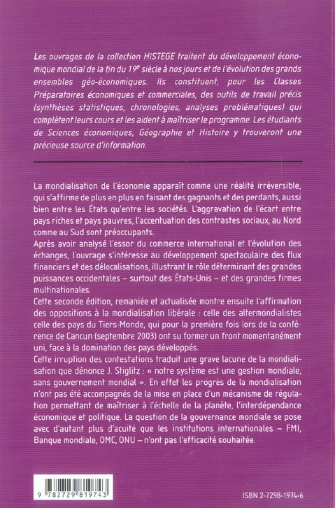 Quatrième de couverture de « LA MONDIALISATION DE L'ECONOMIE »
