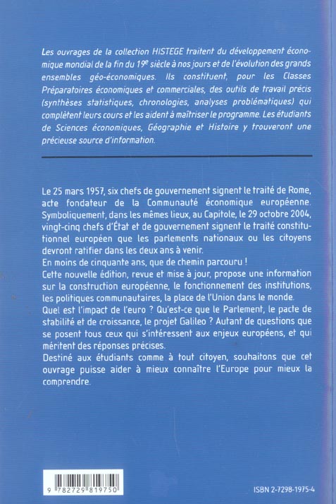 Quatrième de couverture de « L'UNION EUROPEENNE AU XXIE SIECLE - INSTITUTIONS ET ECONOMIE »