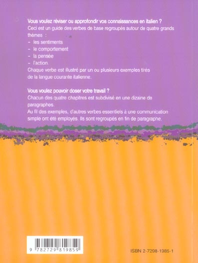 Quatrième de couverture de « LE DICO-VERBES. ITALIEN (600 VERBES CLASSES PAR THEMES ET EN CONTEXTE) »