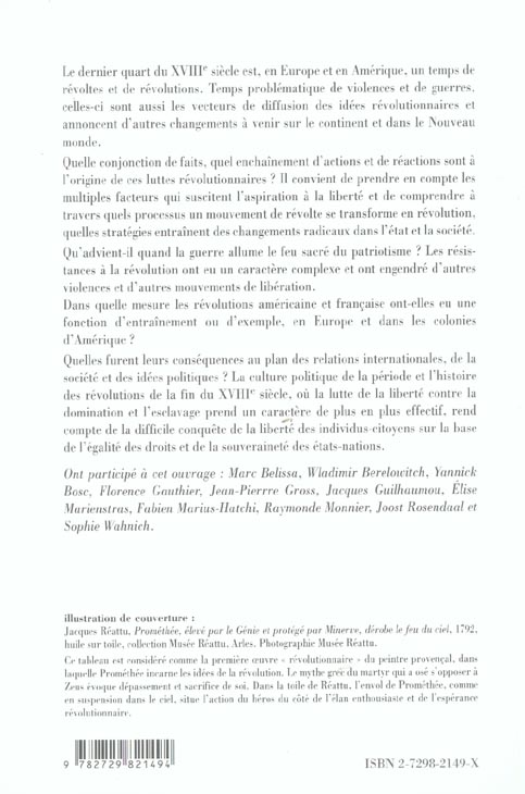 Quatrième de couverture de « REVOLTES ET REVOLUTIONS EN EUROPE (RUSSIE COMPRISE) ET AUX AMERIQUES DE 1773 A 1802 »