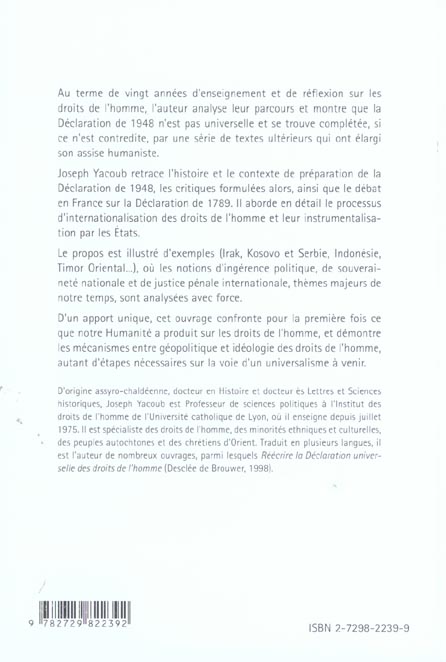 Quatrième de couverture de « LES DROITS DE L'HOMME SONT-ILS EXPORTABLES ? GEOPOLITIQUE D'UN UNIVERSALISME »