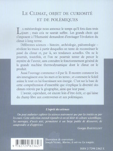 Quatrième de couverture de « LE CLIMAT, OBJET DE CURIOSITE ET DE POLEMIQUES - N 37 »