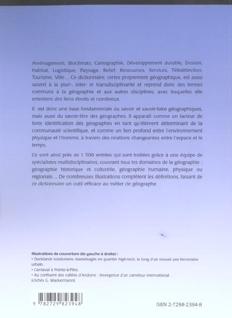 Quatrième de couverture de « DICTIONNAIRE DE GEOGRAPHIE »