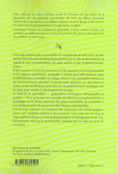 Quatrième de couverture de « VILLE ET ENVIRONNEMENT »