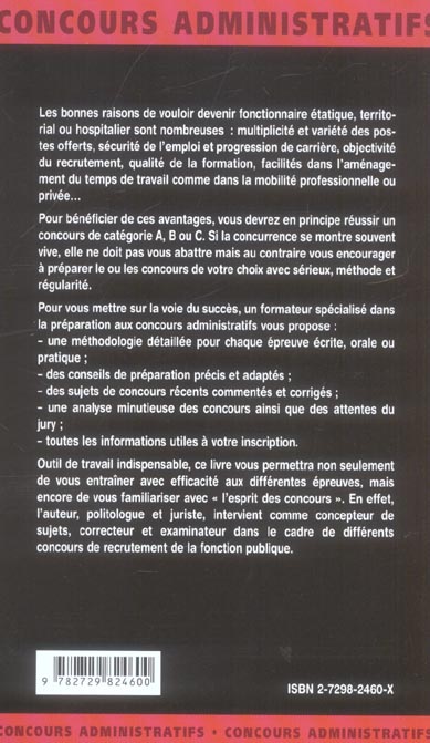 Quatrième de couverture de « COMMENT DEVENIR FONCTIONNAIRE EN 15 LECONS »