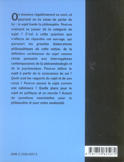 Quatrième de couverture de « LE SUJET »