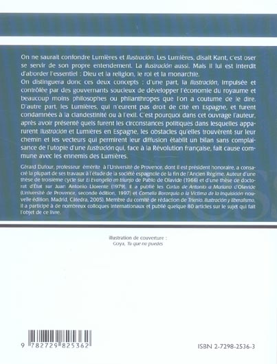 Quatrième de couverture de « LUMIERES ET ILUSTRACION EN ESPAGNE SOUS LES REGNES DE CHARLES III ET DE CHARLES IV (1759-1808) »