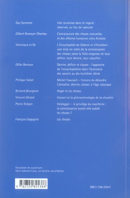Quatrième de couverture de « LA CONNAISSANCE DES CHOSES : DEFINITION, DESCRIPTION, CLASSIFICATION »