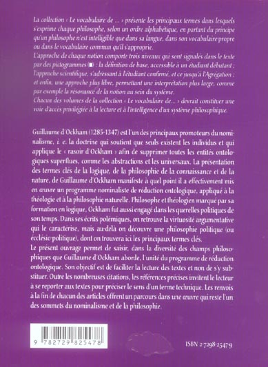 Quatrième de couverture de « LE VOCABULAIRE D'OCKHAM »