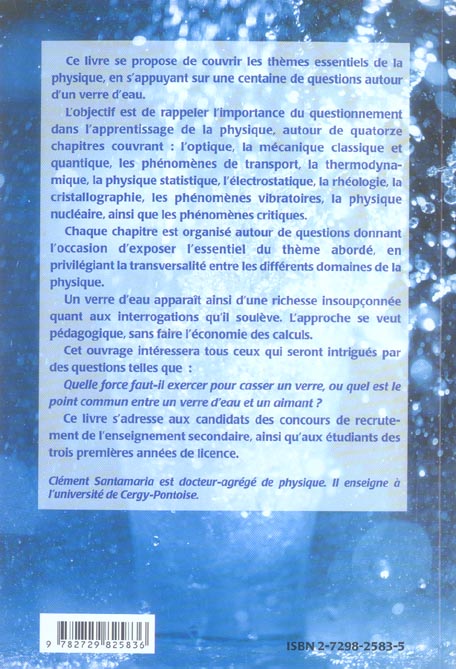 Quatrième de couverture de « TOUTE LA PHYSIQUE DANS UN VERRE D'EAU »