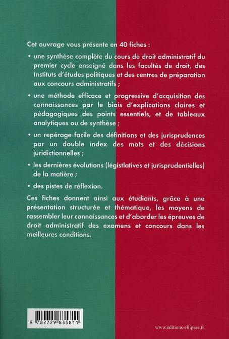 Quatrième de couverture de « LE DROIT ADMINISTRATIF EN FICHES »