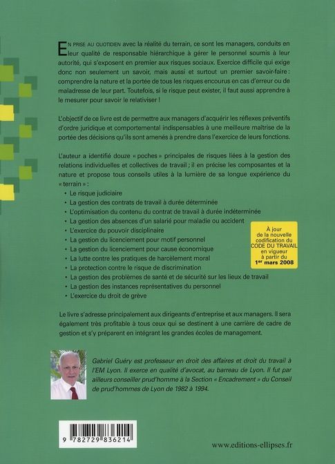 Quatrième de couverture de « MANAGER LES RELATIONS DE TRAVAIL ET MAITRISER LES RISQUES SOCIAUX »