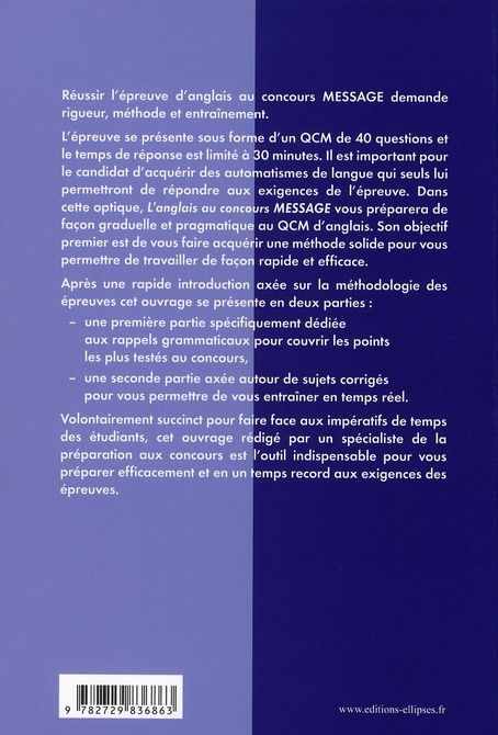 Quatrième de couverture de « ANGLAIS AU CONCOURS MESSAGE (L') »