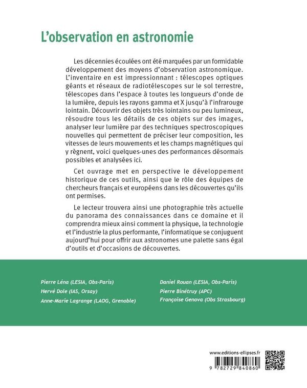 Quatrième de couverture de « L'OBSERVATION EN ASTRONOMIE »