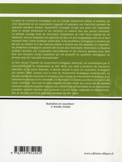 Quatrième de couverture de « HISTOIRE DU MOUVEMENT ECOLOGIQUE AMERICAIN »