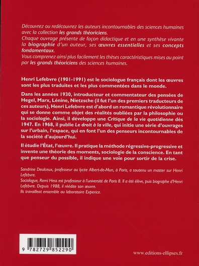 Quatrième de couverture de « LEFEBVRE HENRI - VIE, OEUVRES, CONCEPTS »