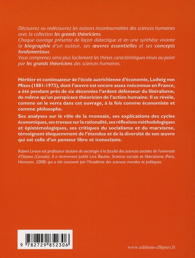 Quatrième de couverture de « VON MISES LUDWIG - VIE, OEUVRES, CONCEPTS »