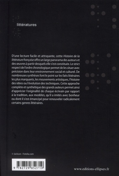 Quatrième de couverture de « HISTOIRE DE LA LITTERATURE FRANCAISE »
