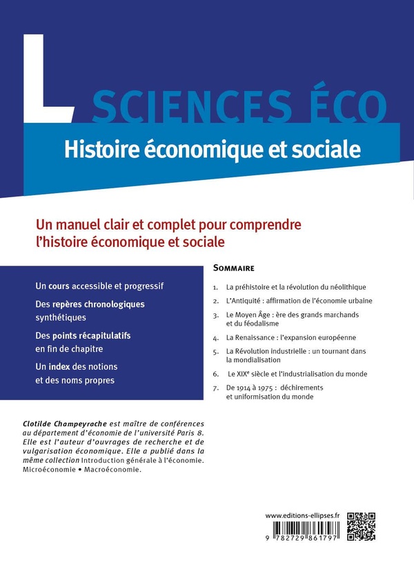 Quatrième de couverture de « HISTOIRE ECONOMIQUE ET SOCIALE. DE LA PREHISTOIRE A 1975. LICENCE SCIENCES ECO »