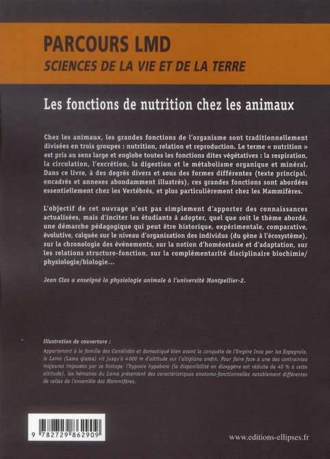 Quatrième de couverture de « LES FONCTIONS DE NUTRITION CHEZ LES ANIMAUX »