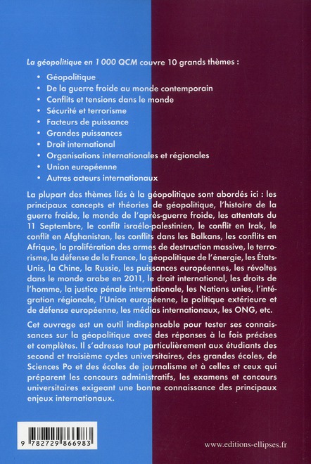 Quatrième de couverture de « LA GEOPOLITIQUE EN 1000 QCM »