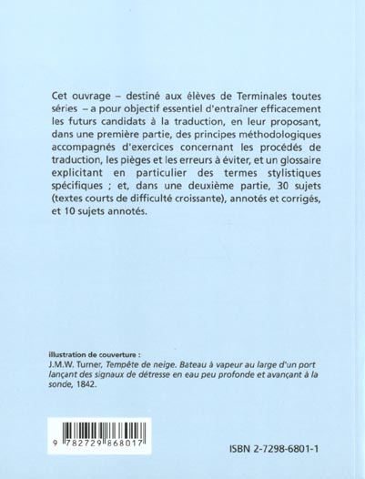 Quatrième de couverture de « REUSSIR LA VERSION ANGLAISE AU BAC »