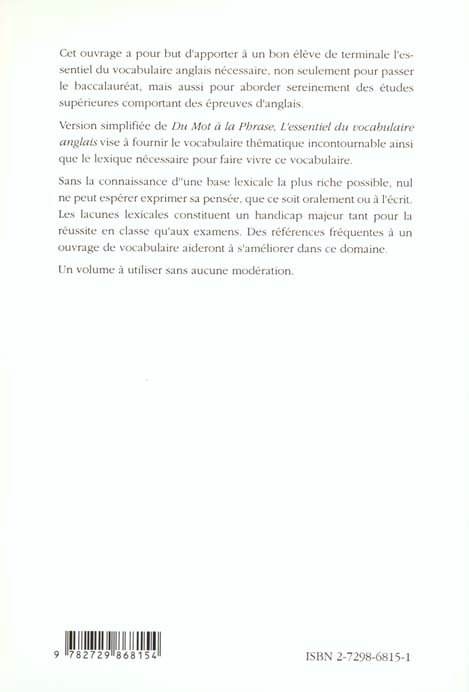 Quatrième de couverture de « LOGOS - L'ESSENTIEL DU VOCABULAIRE ANGLAIS »