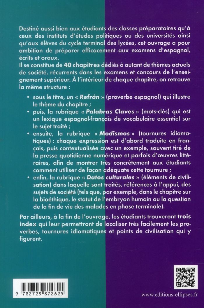Quatrième de couverture de « I YA LO SE ! LES MOTS POUR LE DIRE. VOCABULAIRE ET CIVILISATION ESPAGNOLS EN 40 THEMES ESSENTIELS »